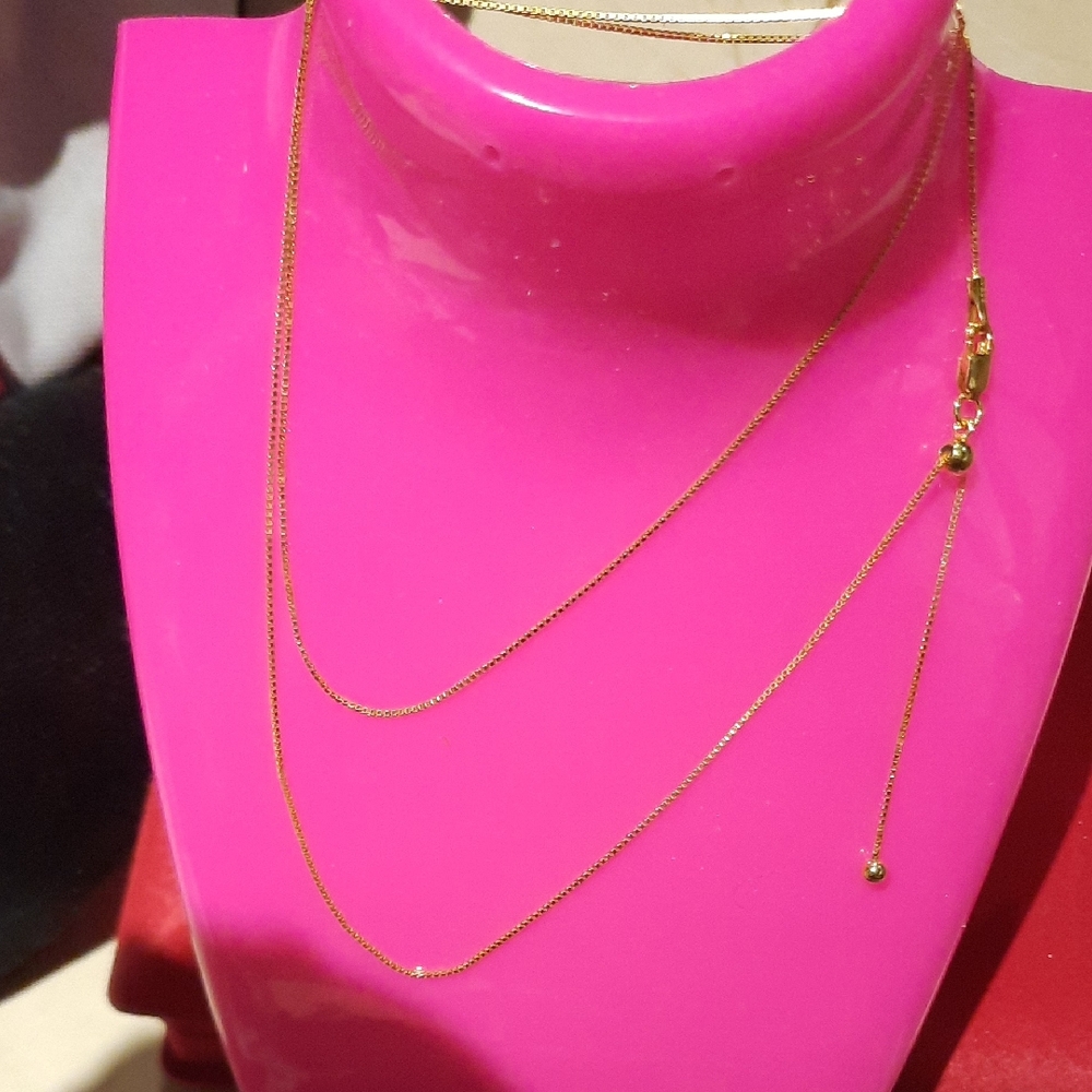 Solid 14K Yellow Gold Over Sterling Silver Box Chain Bolo Necklace ADJUSTABLE